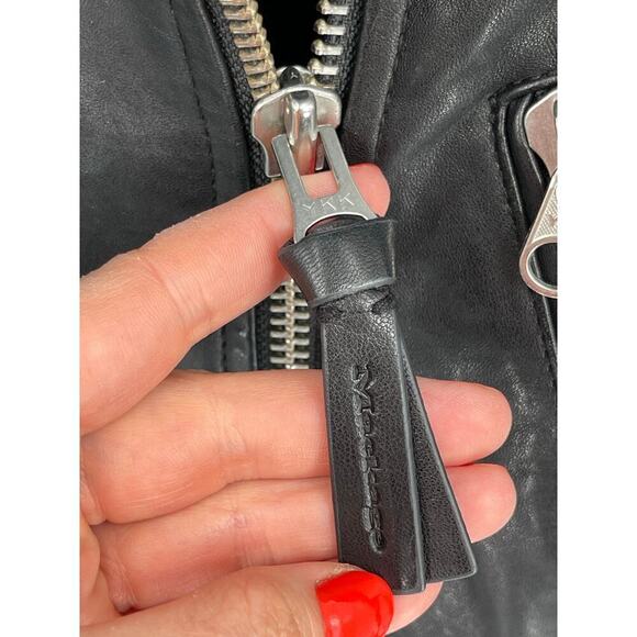 Mackage Black Miela-N Belted Lambskin Leather Moto Motorcycle Biker Jacket XS - Picture 4 of 10